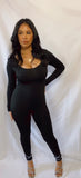 Long sleeve black bodycon jumpsuit