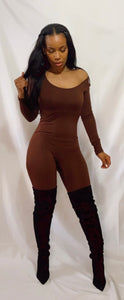 Long sleeve brown bodycon jumpsuit